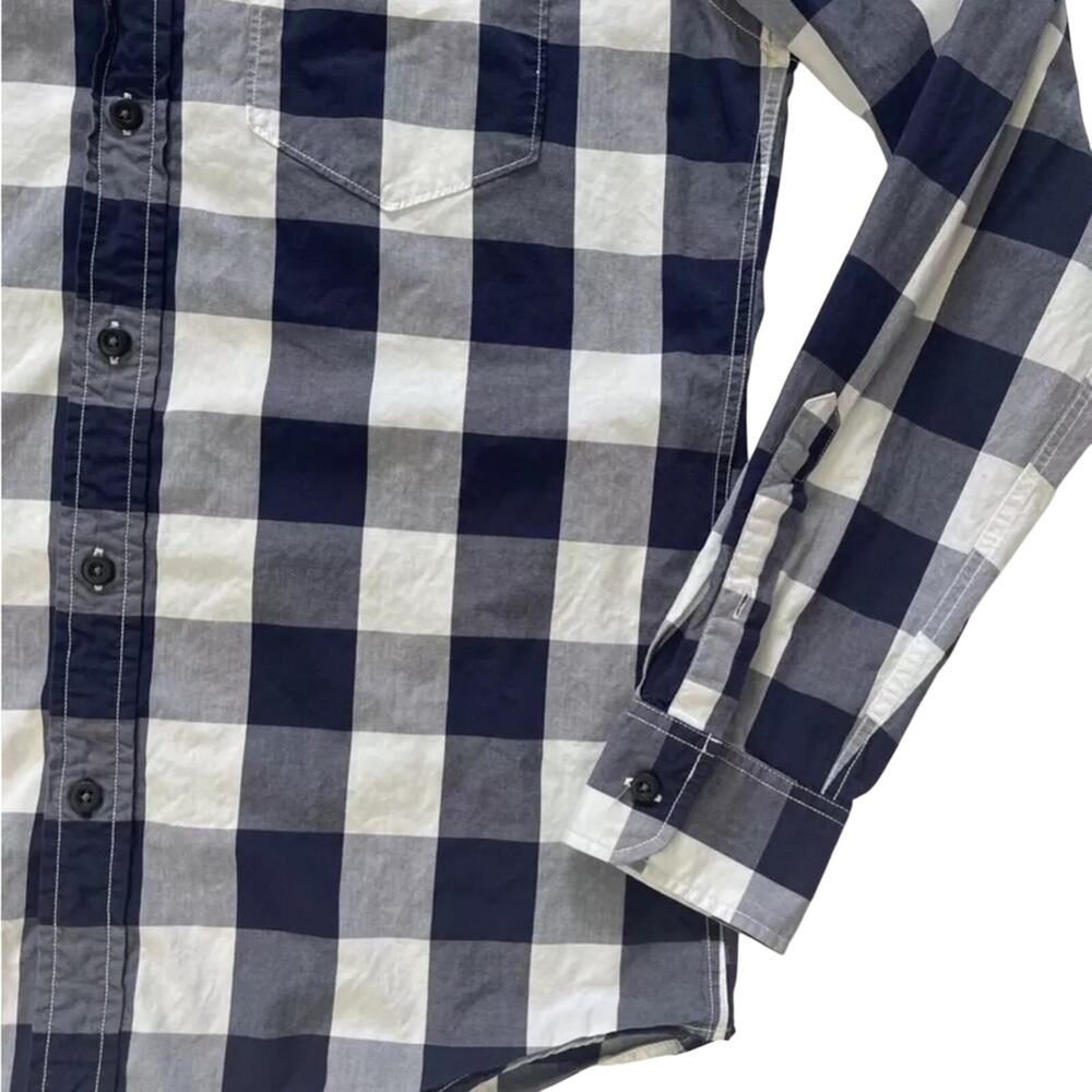 Men's American Eagle Vintage Fit Blue White Buffalo Plaid Shirt Long Sleeve - Picture 16 of 16